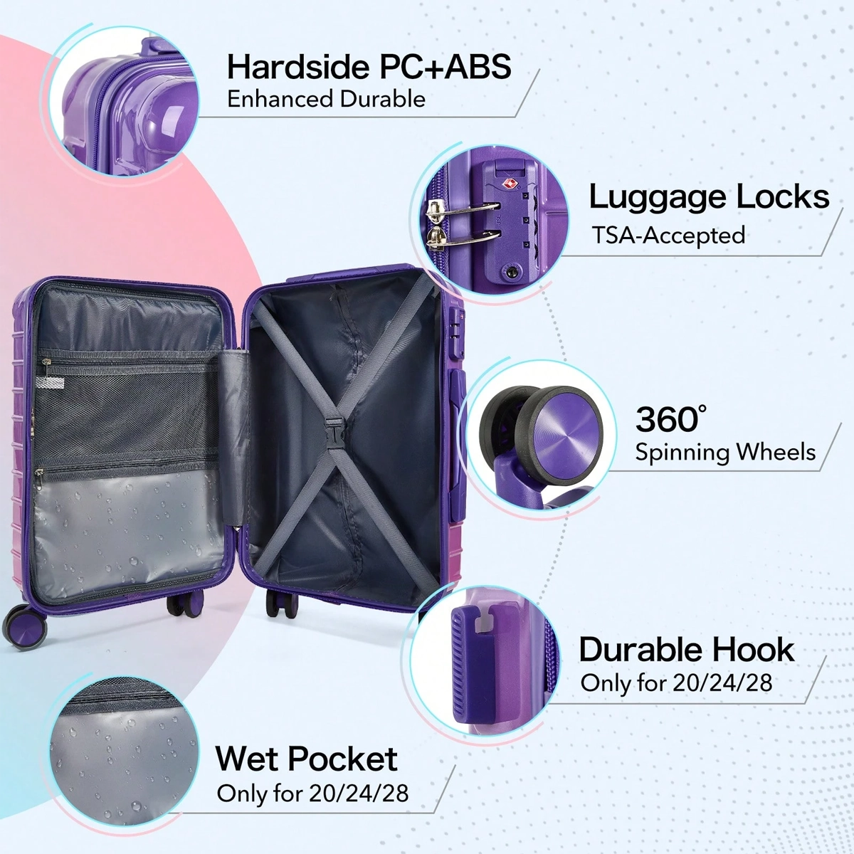 UUH 28-inch Luggage Family Travel 4-Piece Set – Buy 1 Get 3 Free (Includes 24/20/13-Inch)