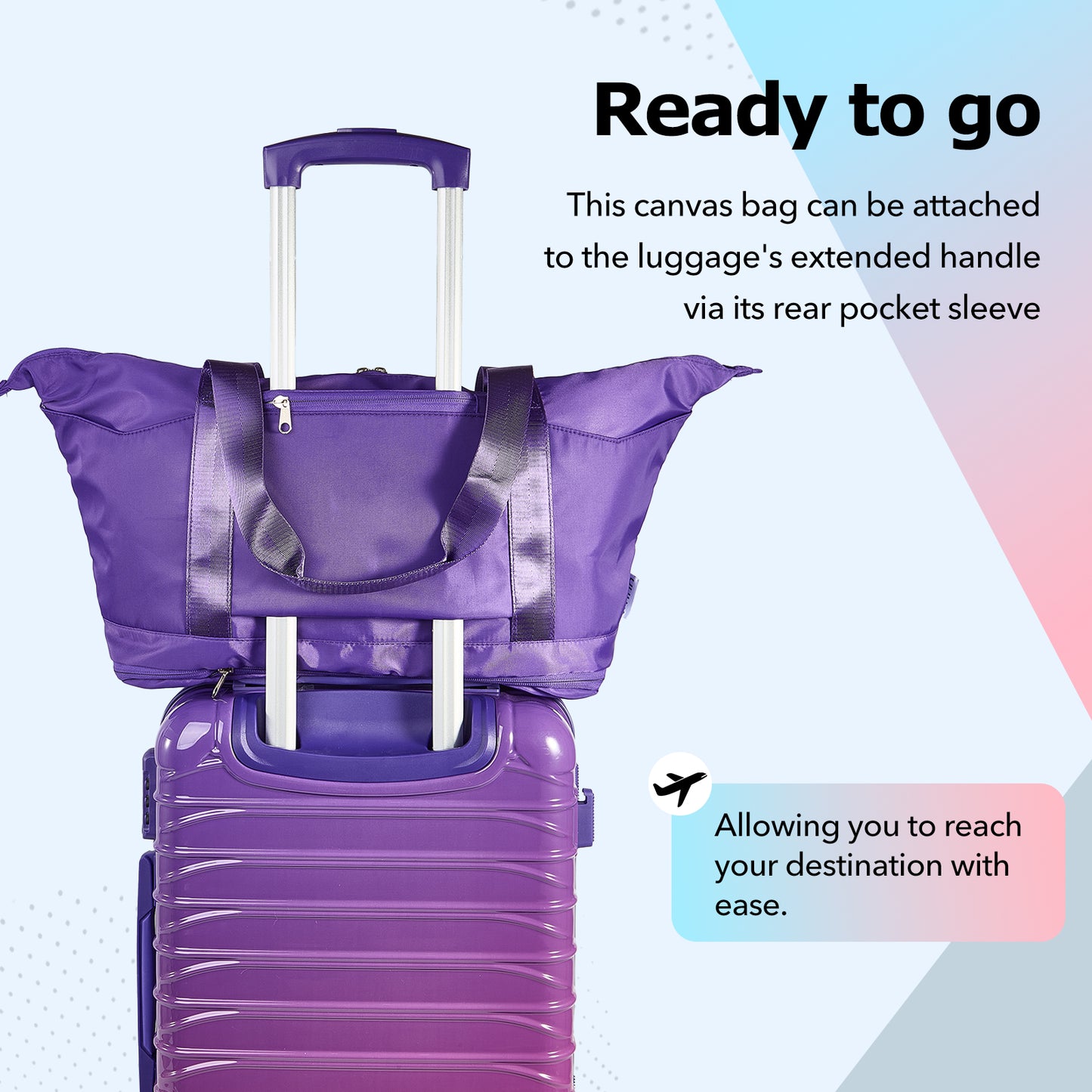 UUH Luggage Family Travel Set-3 Piece (Includes Canvas、Toiletry bag)-Purple-Pink