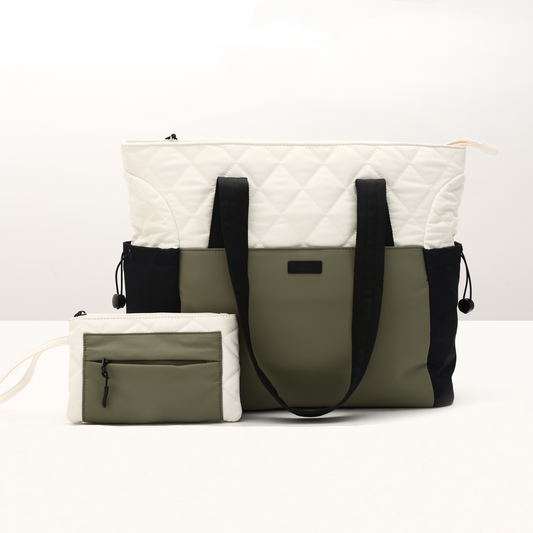 Color-Block Quilted Tote with Pouch