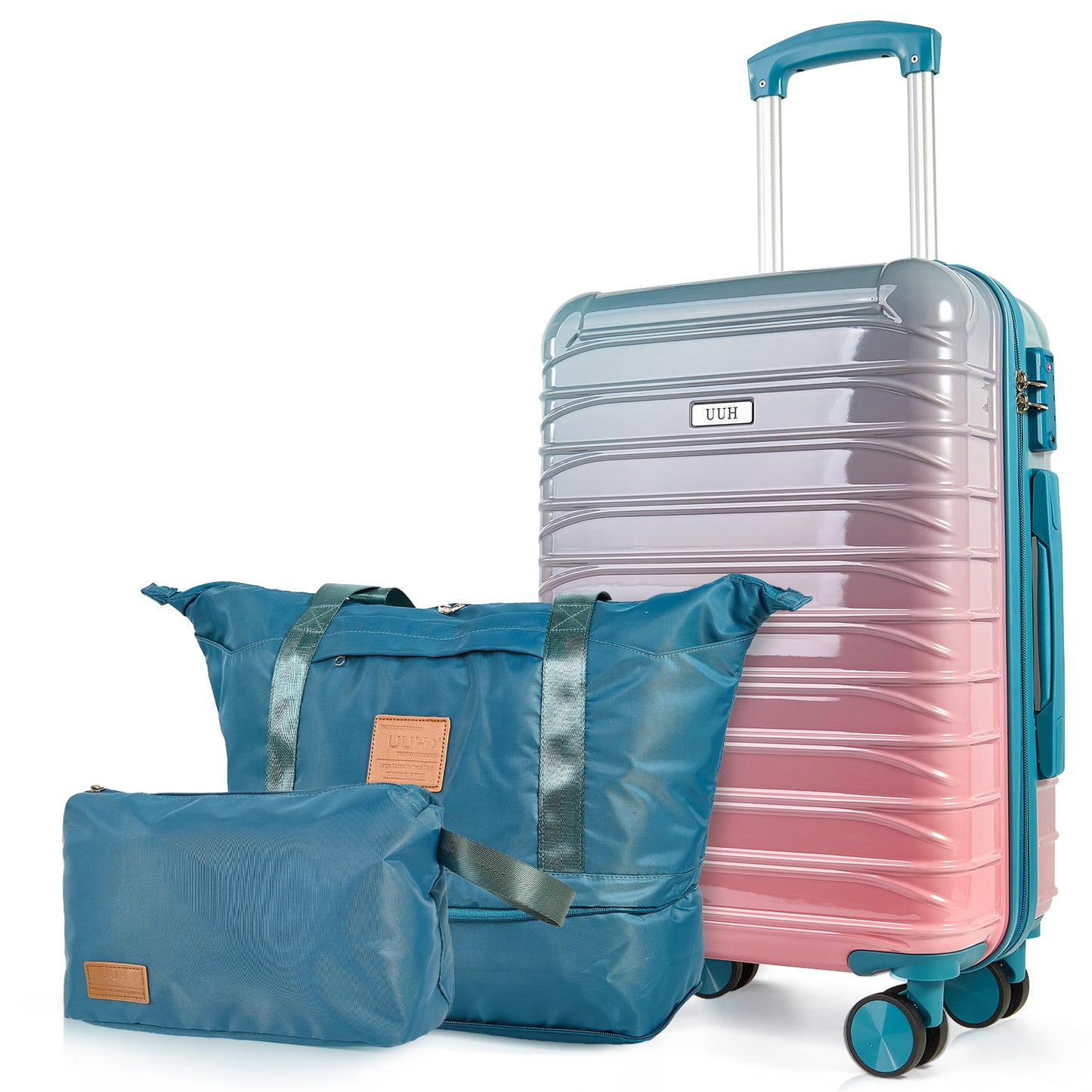 UUH Luggage Family Travel Set-3 Piece (Includes Canvas、Toiletry bag)-Green-Pink