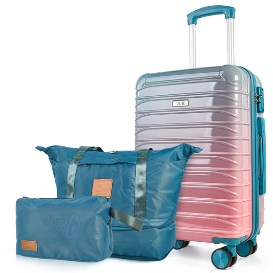 UUH Luggage Family Travel Set-3 Piece (Includes Canvas、Toiletry bag)-Green-Pink