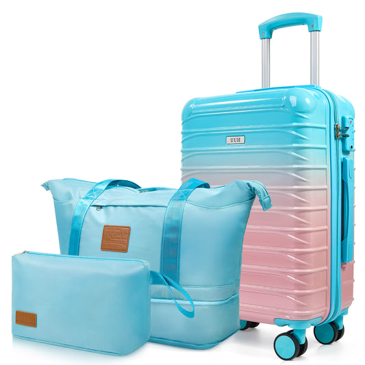 UUH Luggage Family Travel Set-3 Piece (Includes Canvas、Toiletry bag)-Blue-Pink
