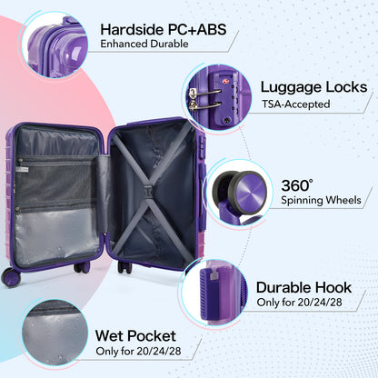 UUH Luggage Family Travel Set-3 Piece (Includes Canvas、Toiletry bag)-Purple-Pink
