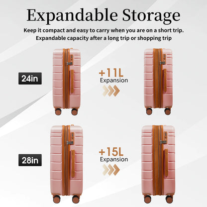 UUH 28-inch Luggage Family Travel 4-Piece Set – Buy 1 Get 3 Free (Includes 24/20/13-Inch)-Orange