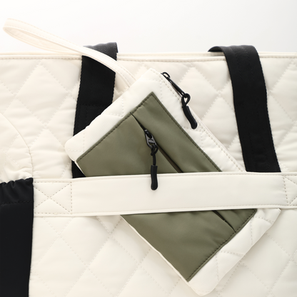 Color-Block Quilted Tote with Pouch