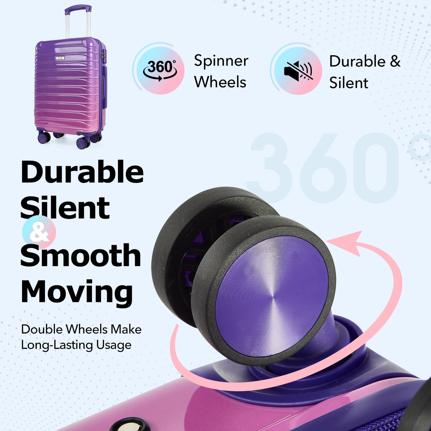 UUH Luggage Family Travel Set-3 Piece (Includes Canvas、Toiletry bag)-Purple-Pink