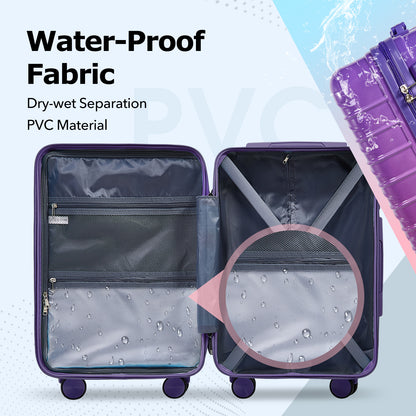 UUH Luggage Family Travel Set-3 Piece (Includes Canvas、Toiletry bag)-Purple-Pink
