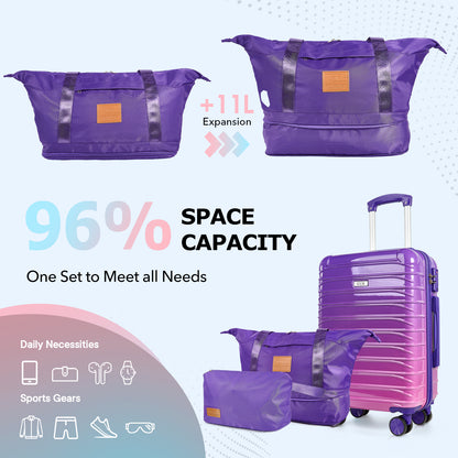 UUH Luggage Family Travel Set-3 Piece (Includes Canvas、Toiletry bag)-Purple-Pink