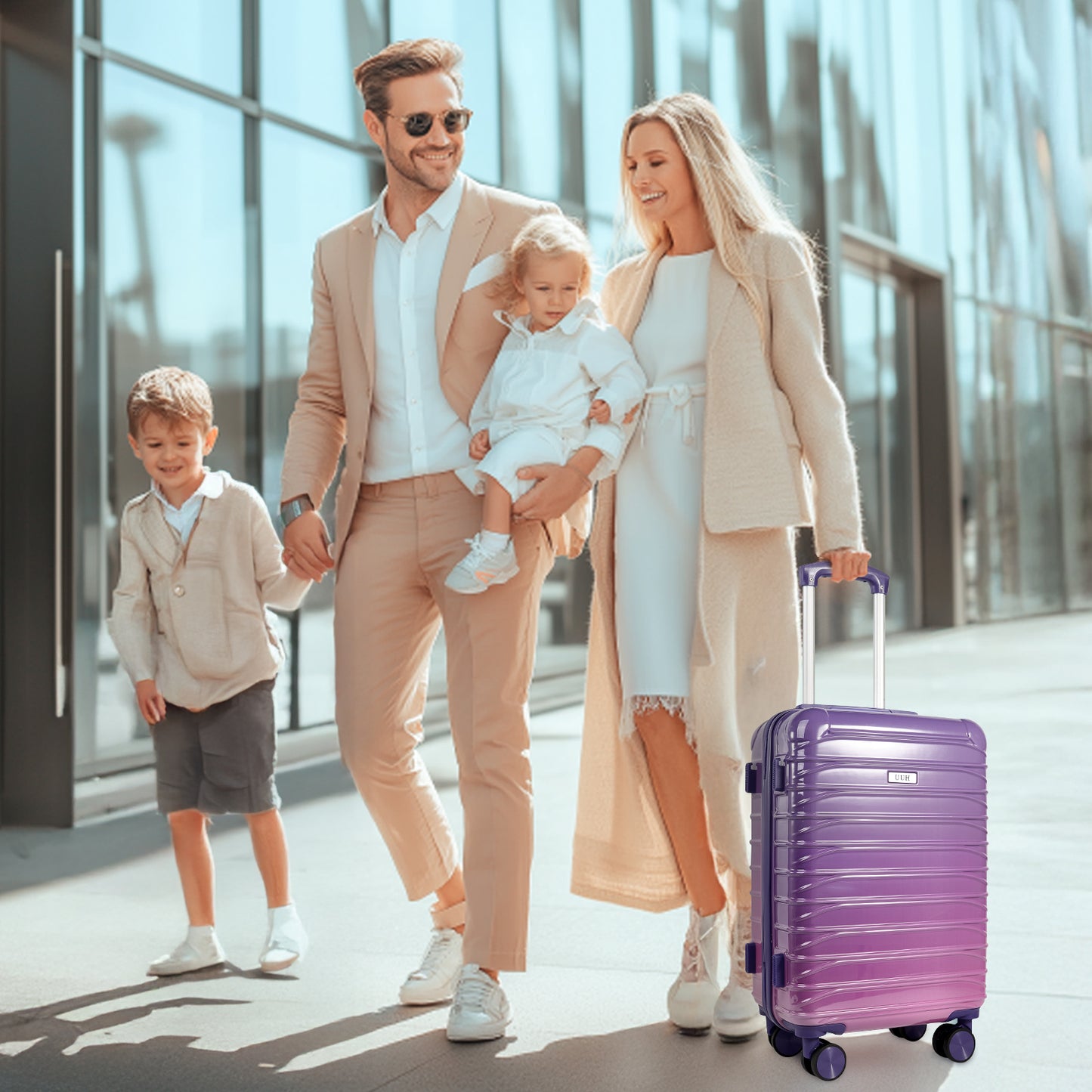 UUH Luggage Family Travel Set-3 Piece (Includes Canvas、Toiletry bag)-Purple-Pink