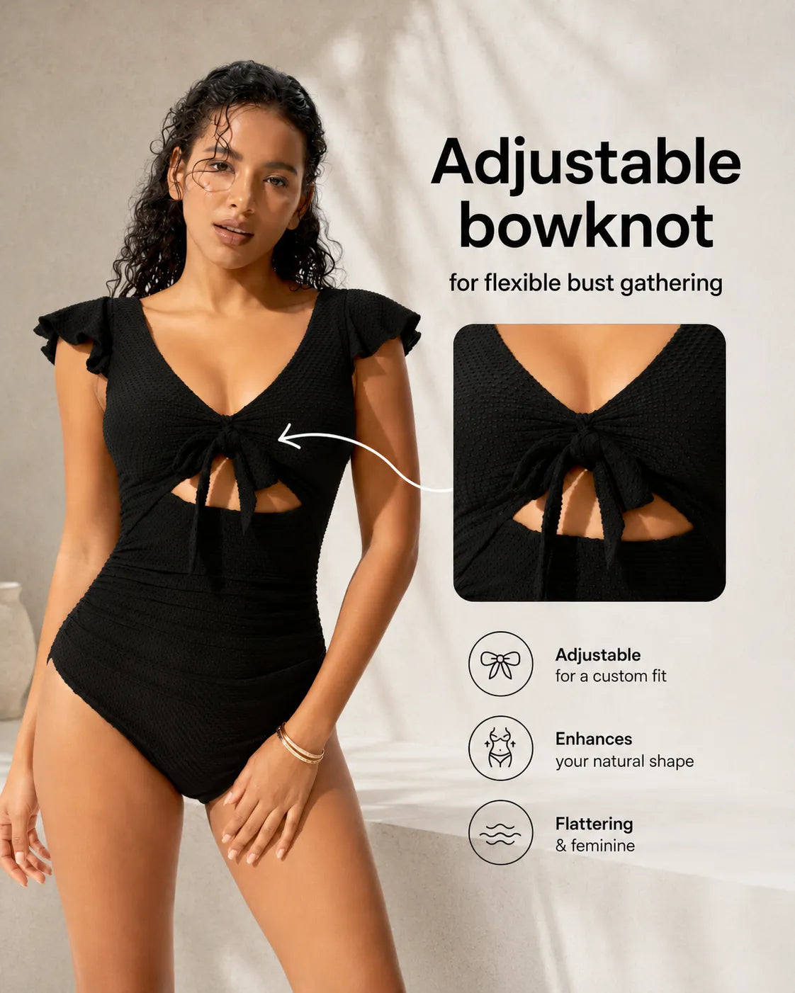 UUH Black Cutout One Piece Swimsuit