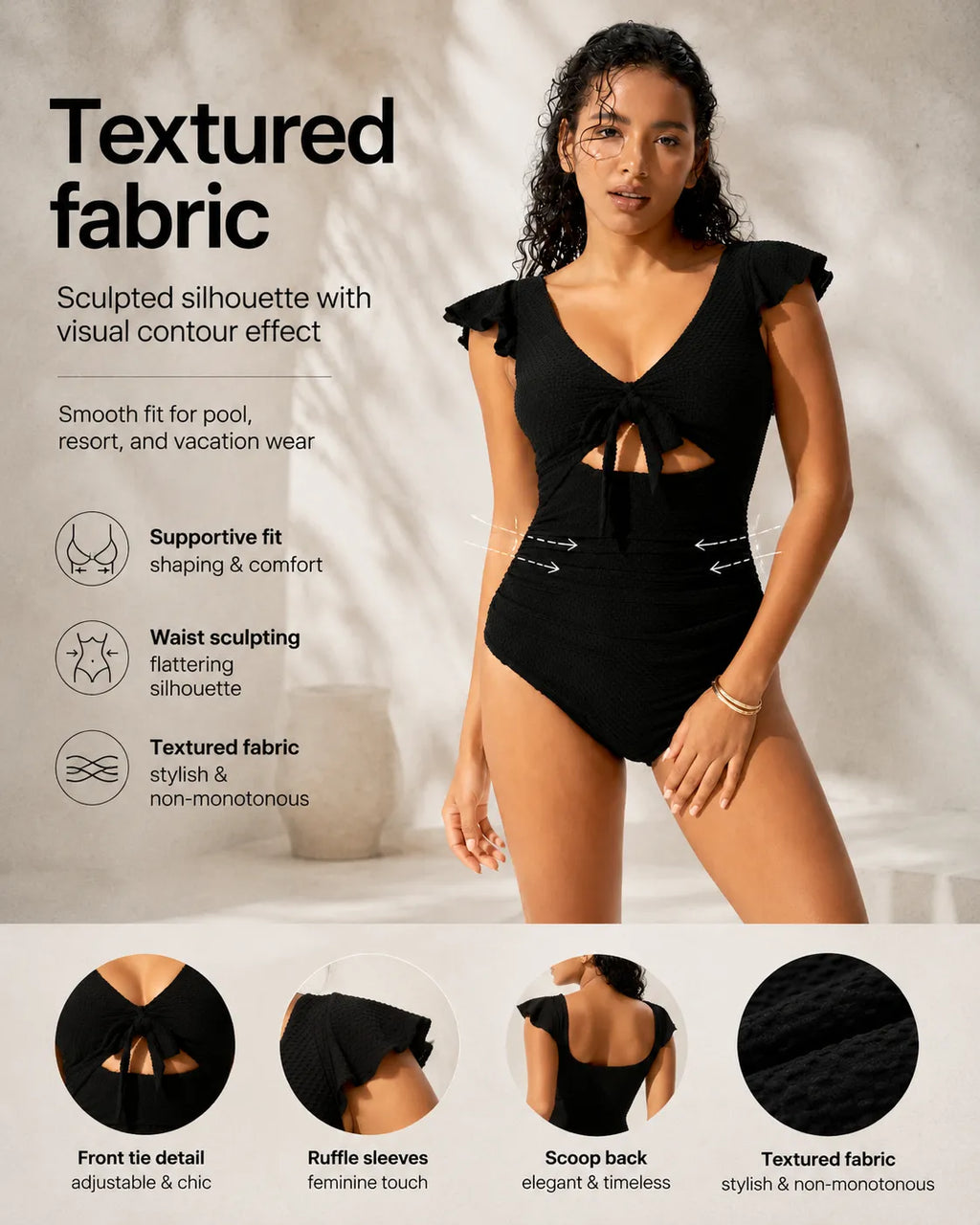 UUH Black Cutout One Piece Swimsuit