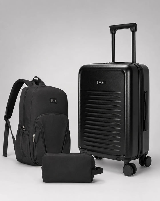 UUH 3 Piece Black Luggage Set ABS Hardshell