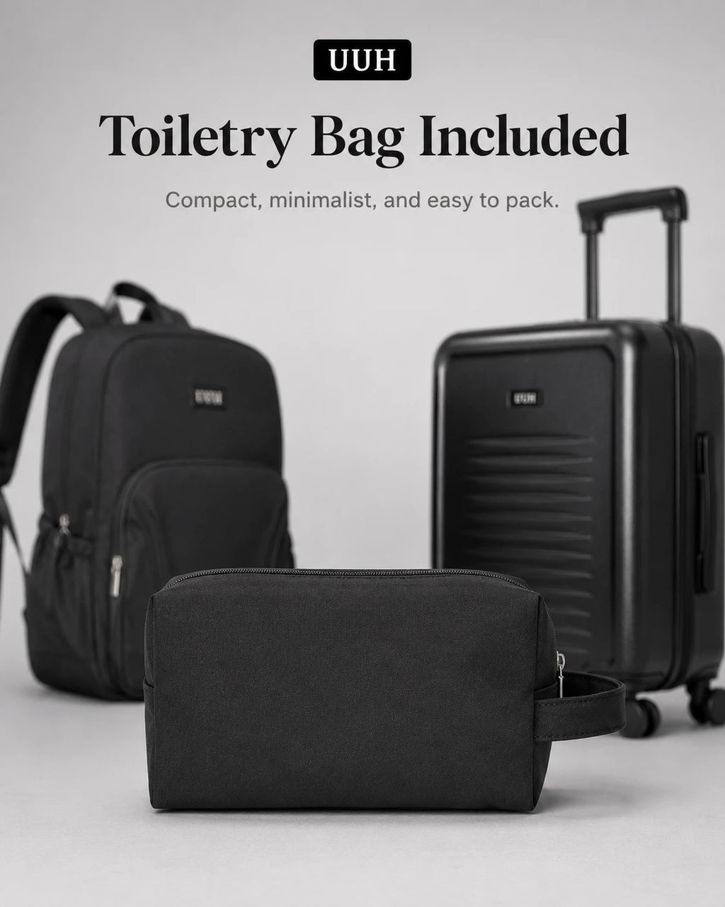 UUH 3 Piece Black Luggage Set ABS Hardshell