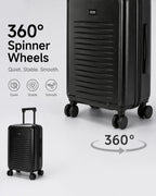 UUH 3 Piece Black Luggage Set ABS Hardshell