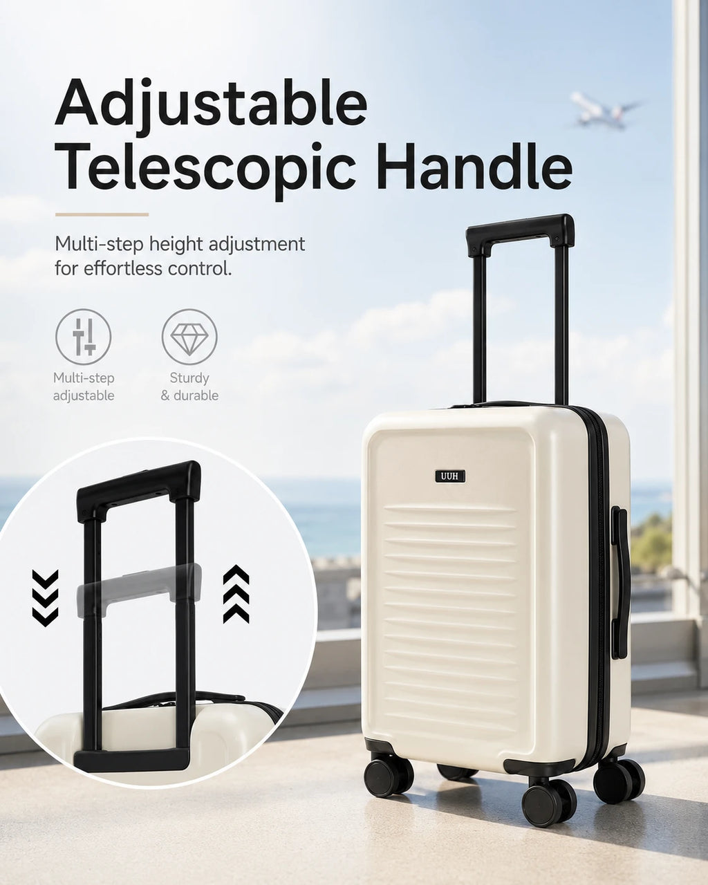 UUH 3 Piece White Luggage Set