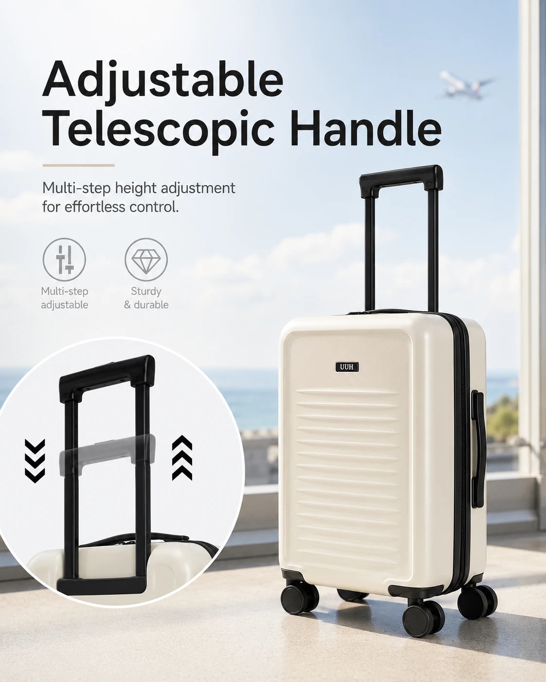 UUH 3 Piece White Luggage Set