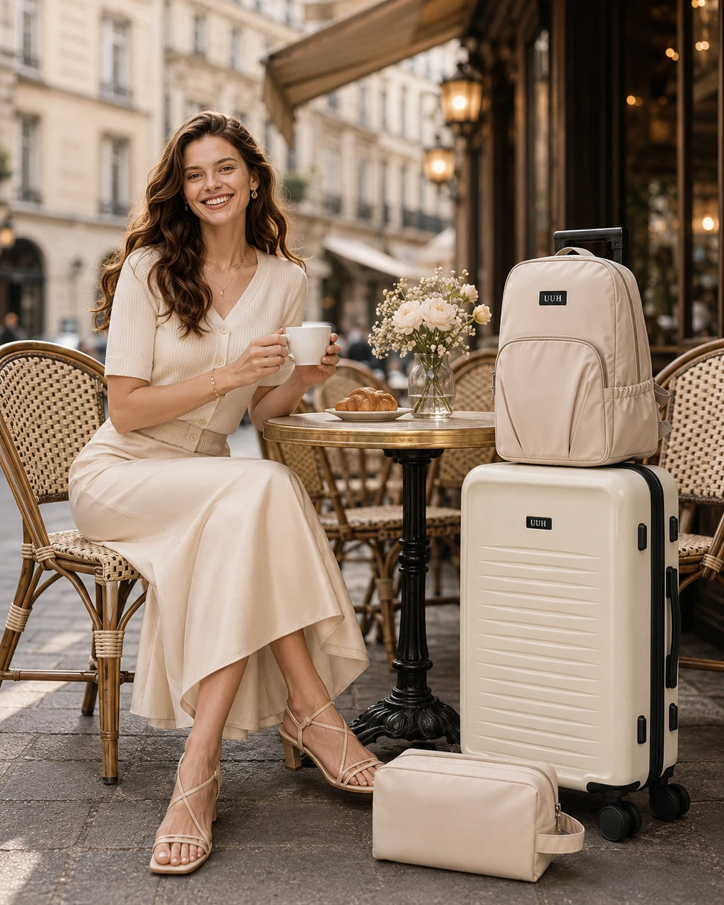 UUH 3 Piece White Luggage Set