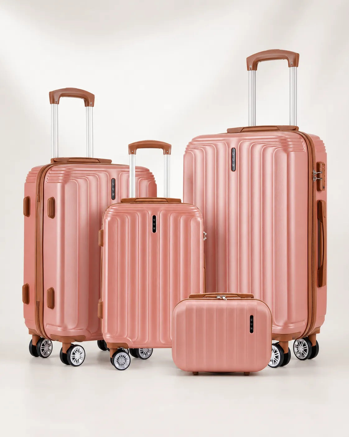 UUH 4 Piece Luggage Set Rose Gold Hardshell Suitcases