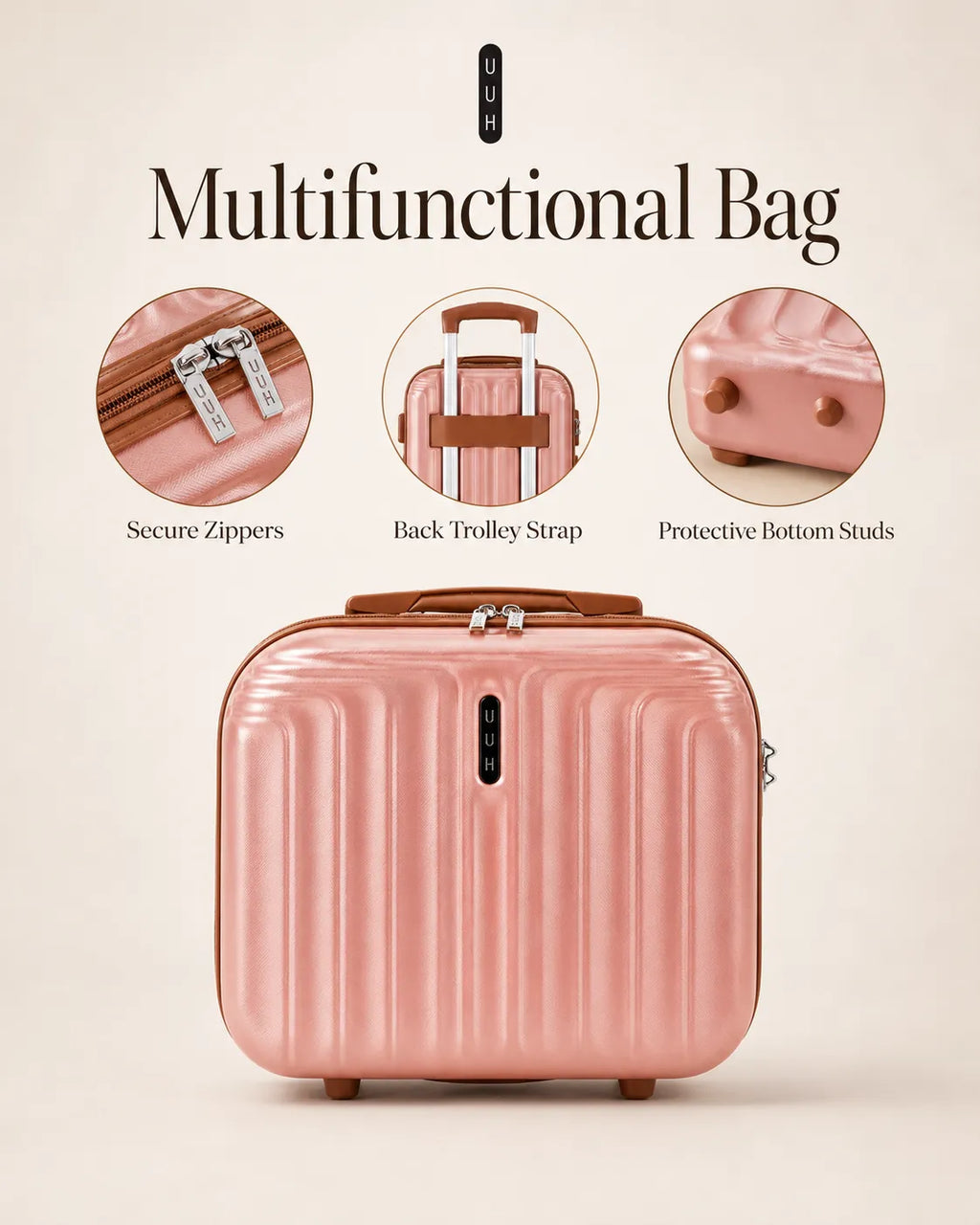 UUH 4 Piece Luggage Set Rose Gold Hardshell Suitcases