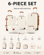 UUH 6 Piece Luggage Set White Hardshell Suitcases