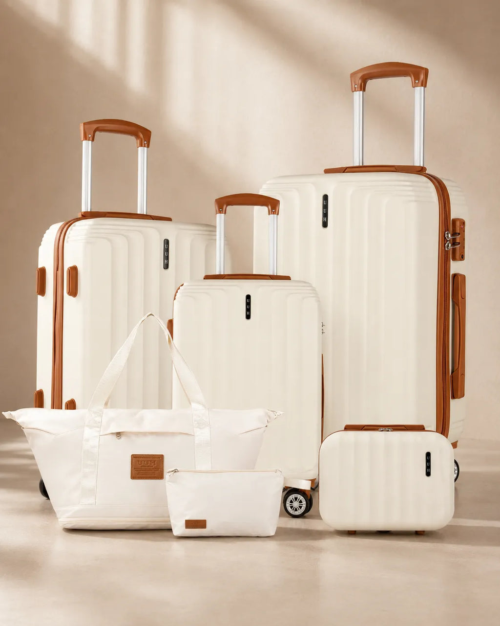 UUH 6 Piece Luggage Set White Hardshell Suitcases