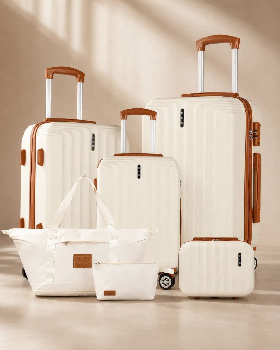 UUH 6 Piece Luggage Set White Hardshell Suitcases