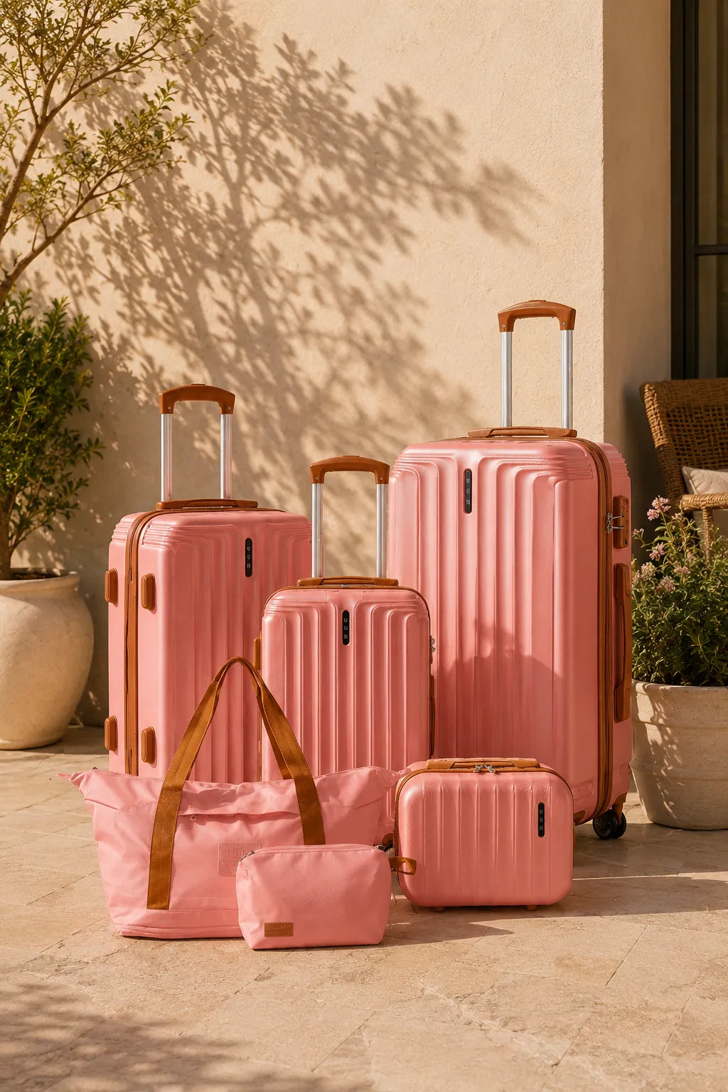 UUH 6 Piece Luggage Set Rose Gold Hardshell Suitcases