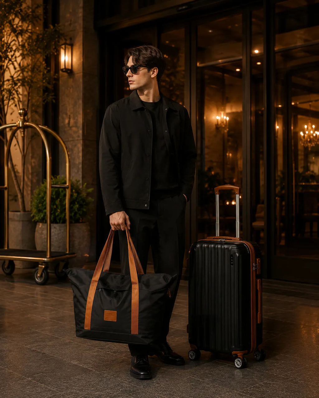 UUH 6 Piece Luggage Set Black Hardshell Suitcases