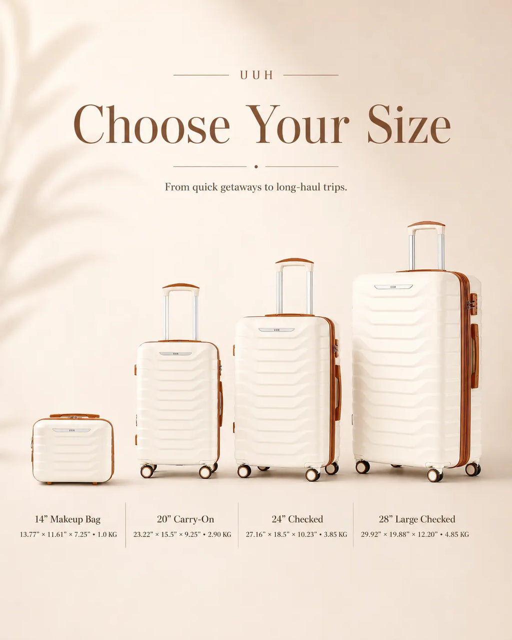 UUH 7 Piece Luggage Set White Hardshell Suitcases