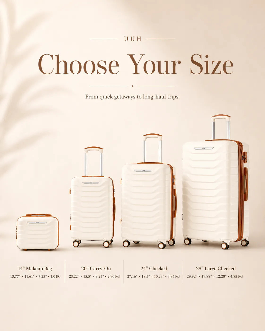 UUH 7 Piece Luggage Set White Hardshell Suitcases