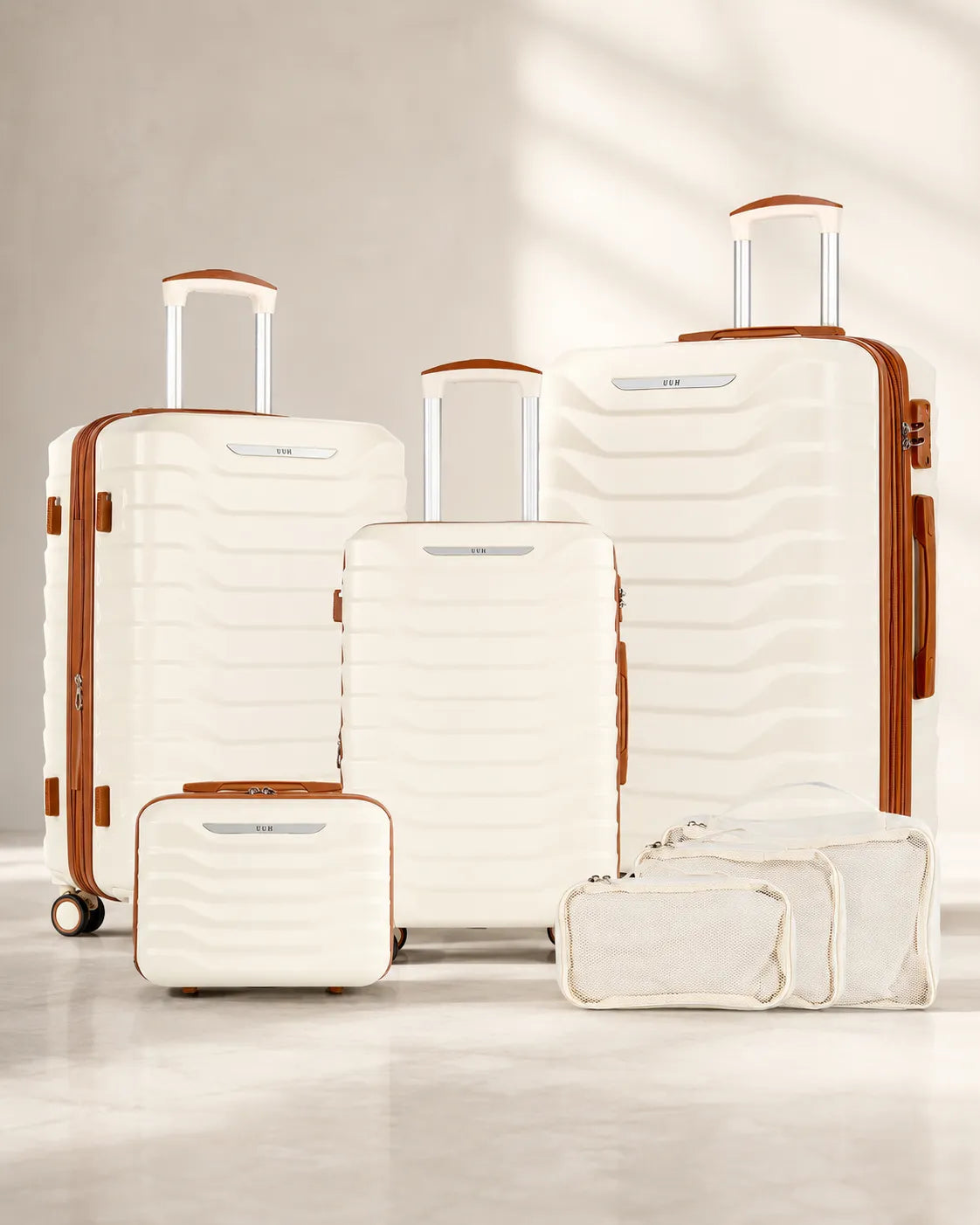 UUH 7 Piece Luggage Set White Hardshell Suitcases