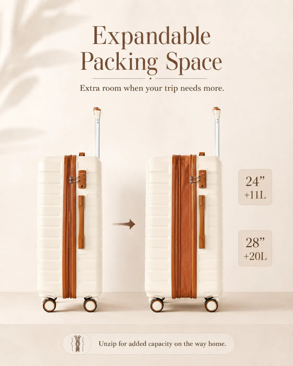 UUH 7 Piece Luggage Set White Hardshell Suitcases