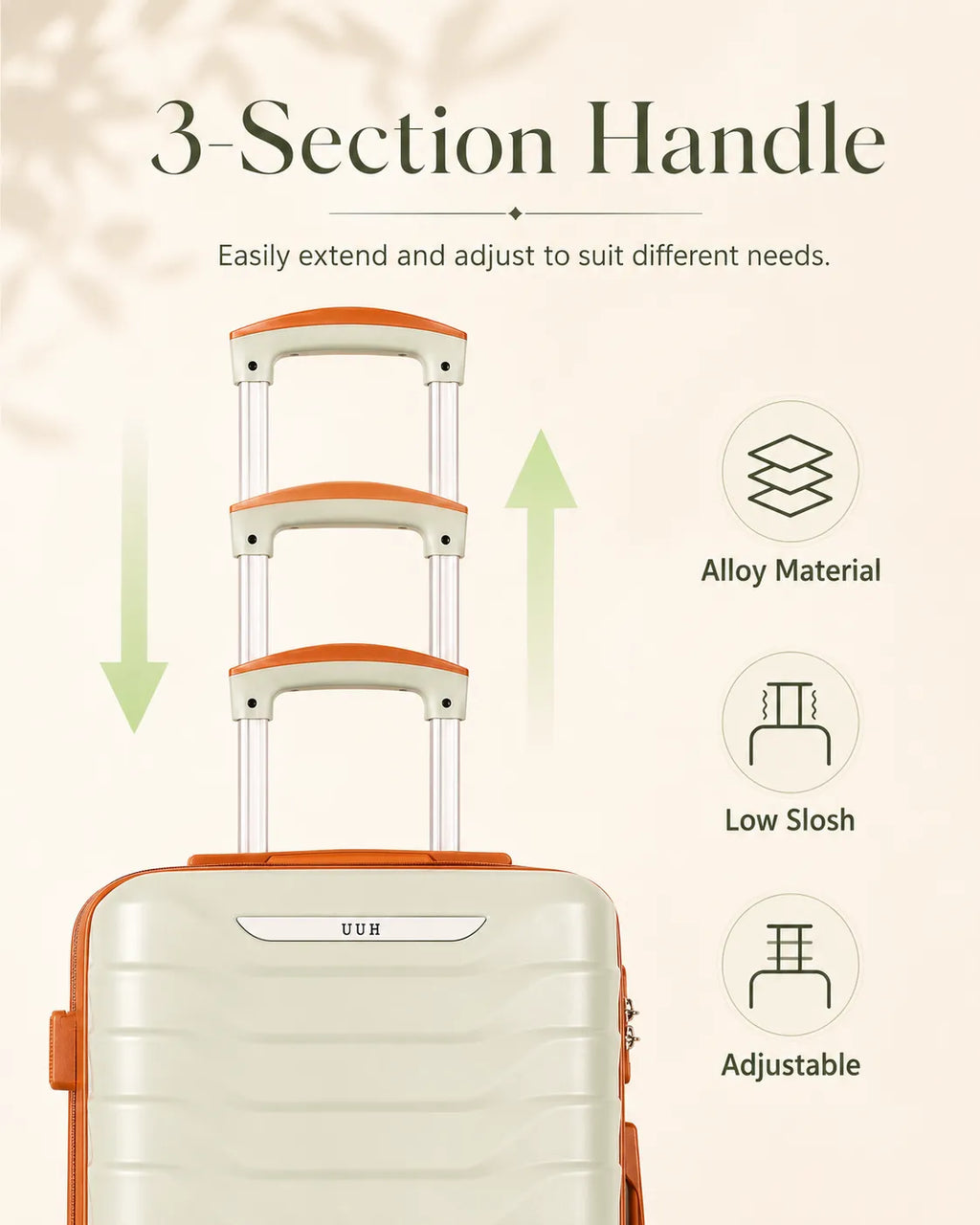 UUH 8 Piece Luggage Set Light Sage Green Hardshell Suitcases