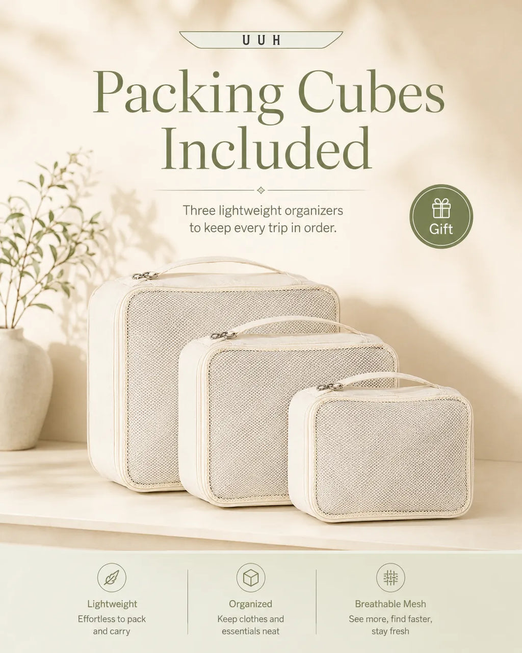 UUH 8 Piece Luggage Set Light Sage Green Hardshell Suitcases