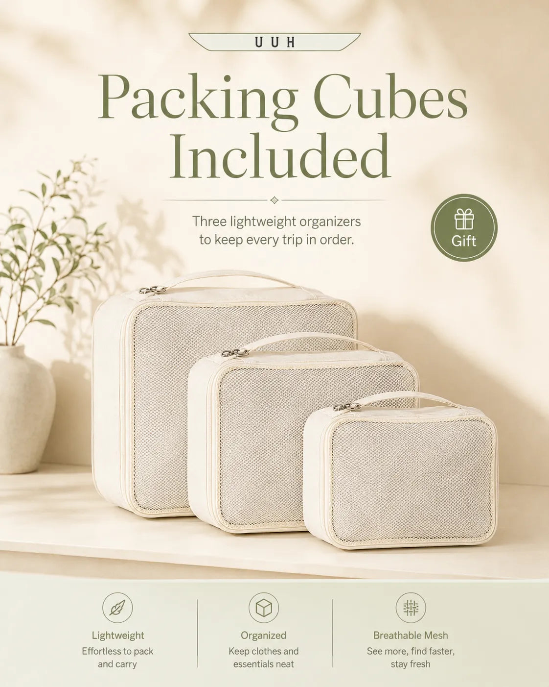 UUH 8 Piece Luggage Set Light Sage Green Hardshell Suitcases