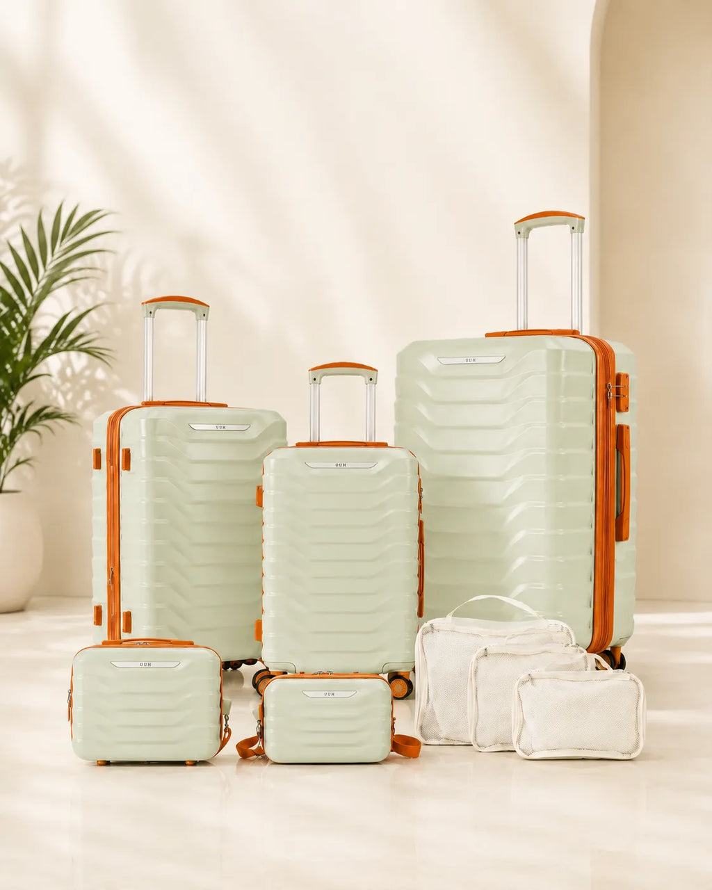 UUH 8 Piece Luggage Set Light Sage Green Hardshell Suitcases