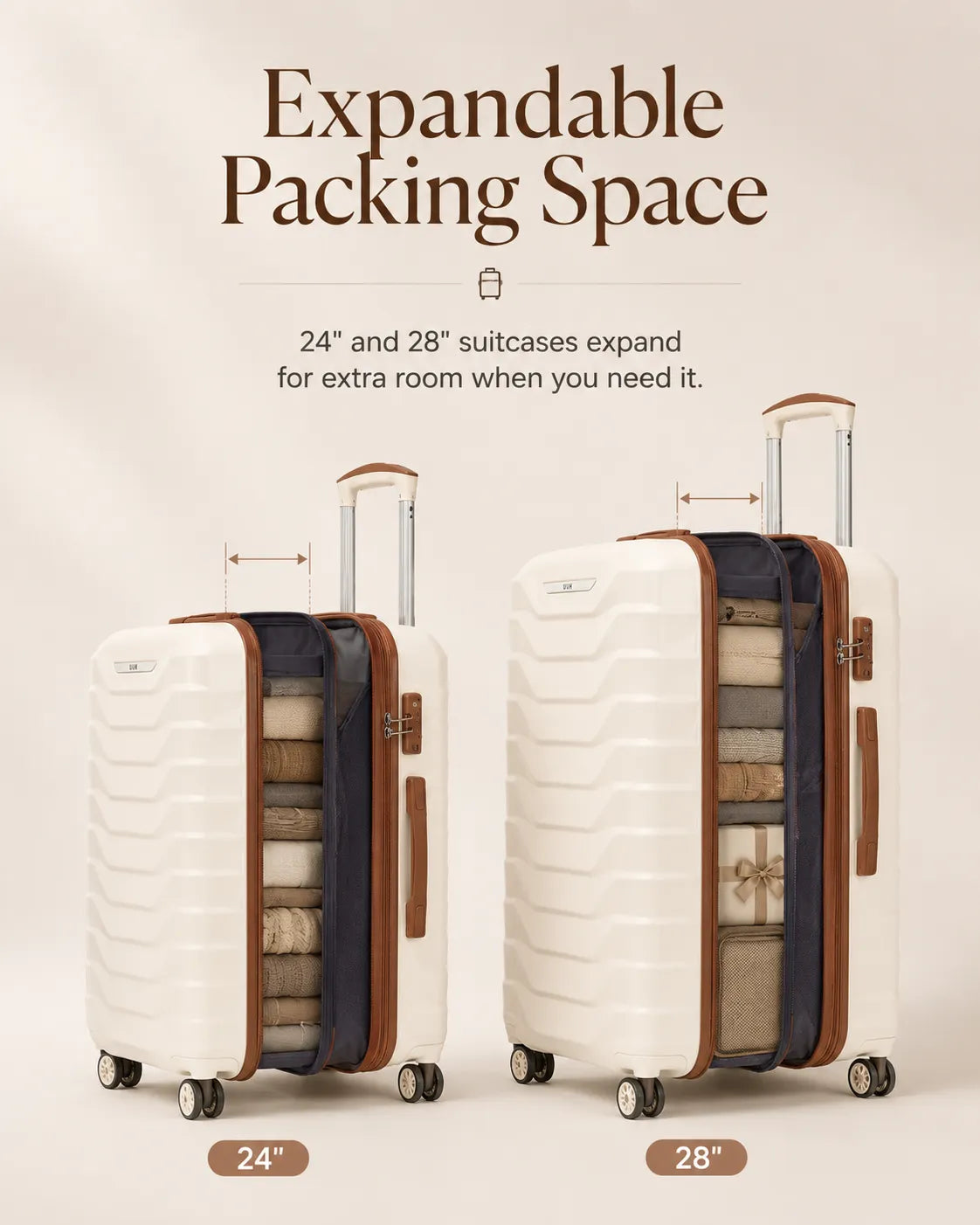 UUH 8 Piece Luggage Set White Hardshell Suitcases