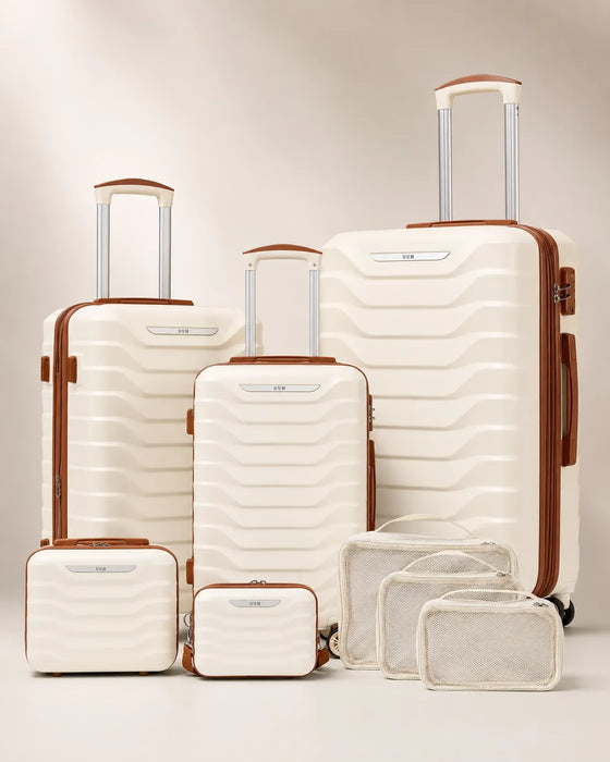 UUH 8 Piece Luggage Set White Hardshell Suitcases