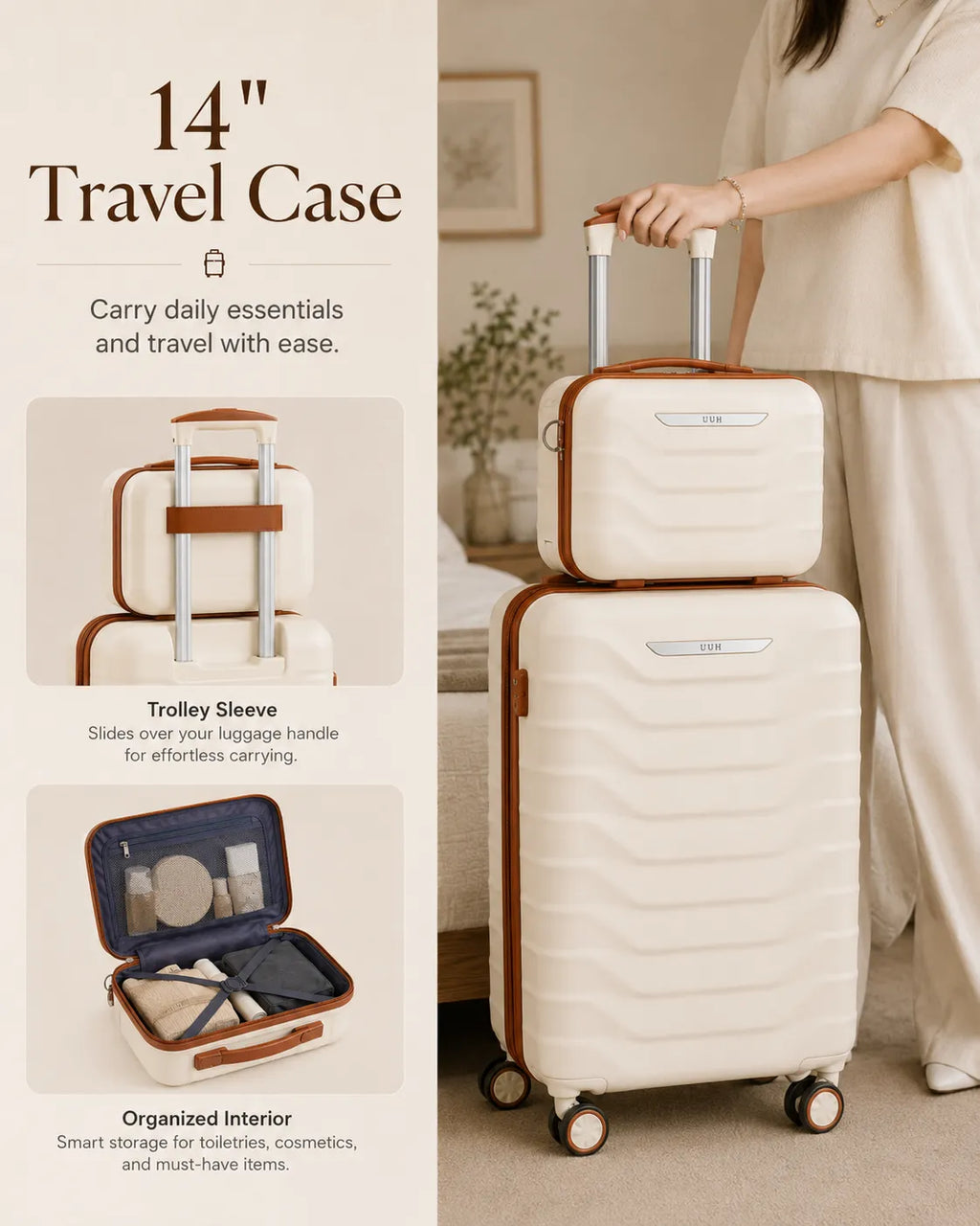 UUH 8 Piece Luggage Set White Hardshell Suitcases
