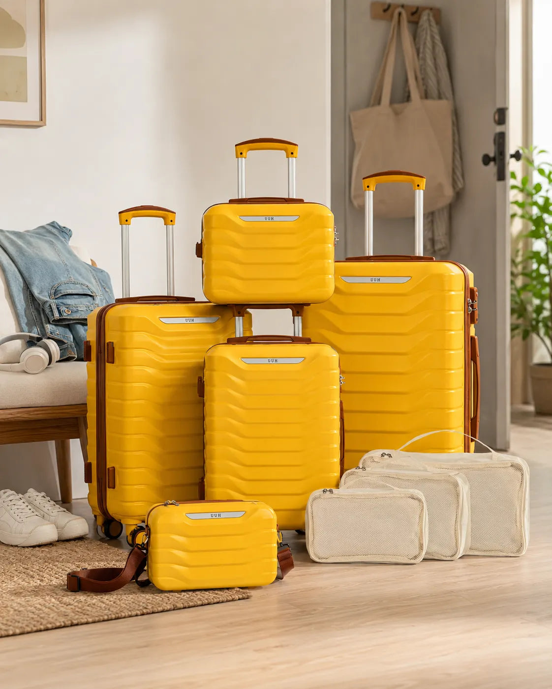 UUH 8 Piece Luggage Set Yellow Hardshell Suitcases