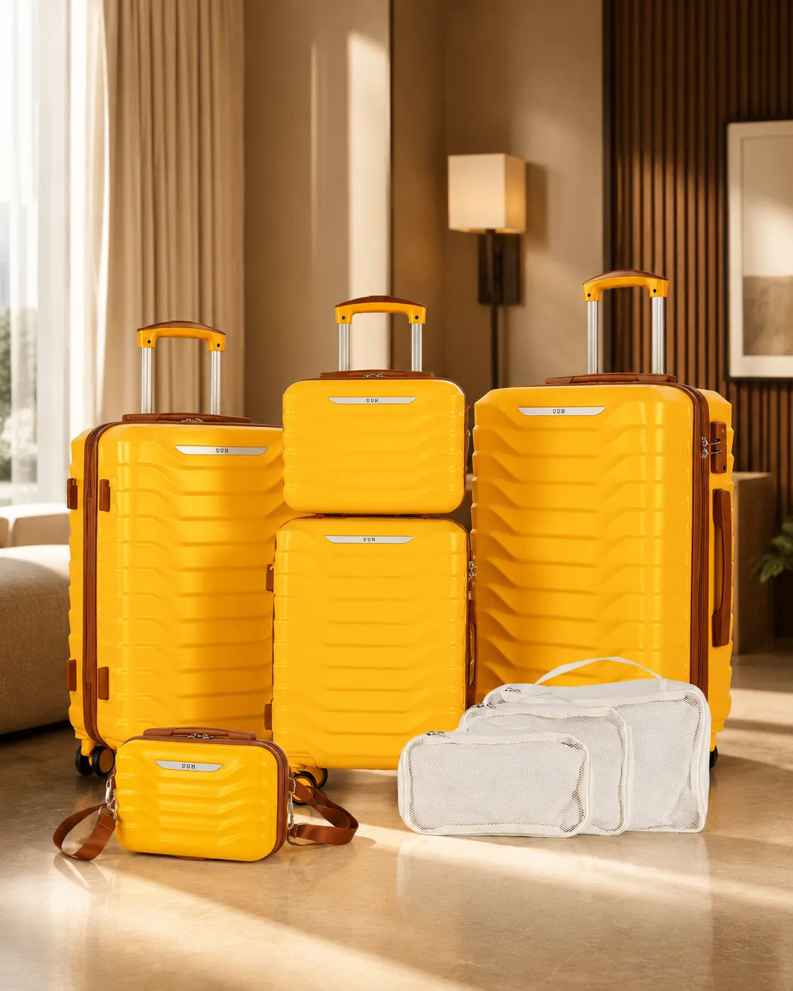UUH 8 Piece Luggage Set Yellow Hardshell Suitcases