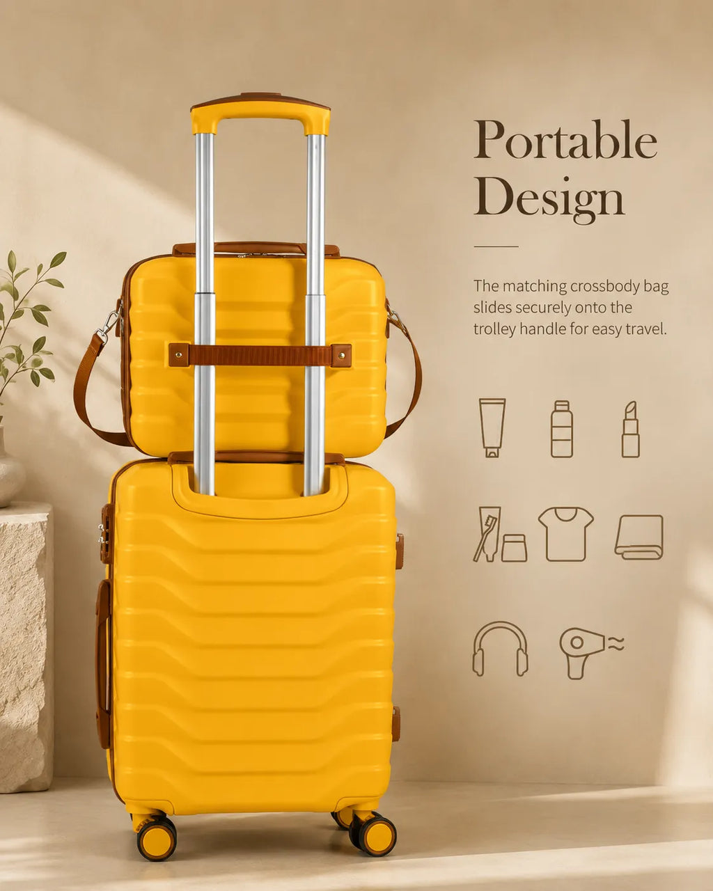 UUH 7 Piece Luggage Set Yellow Hardshell Suitcases