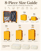 UUH 8 Piece Luggage Set Yellow Hardshell Suitcases