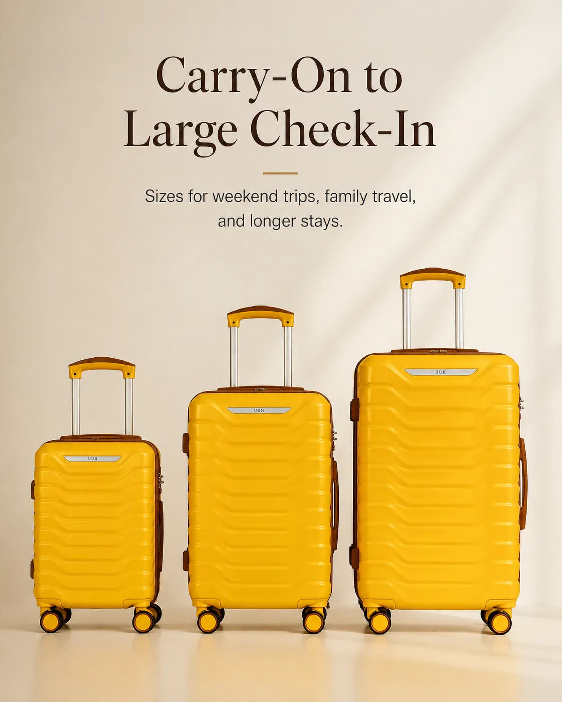 UUH 7 Piece Luggage Set Yellow Hardshell Suitcases