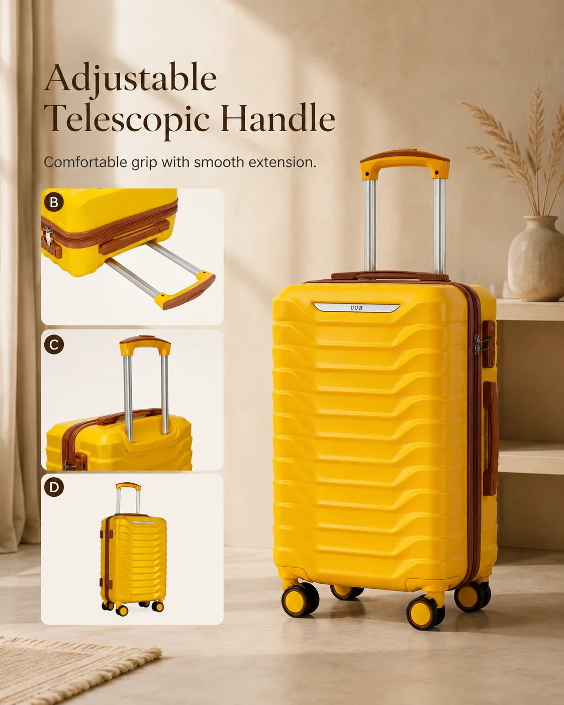 UUH 7 Piece Luggage Set Yellow Hardshell Suitcases