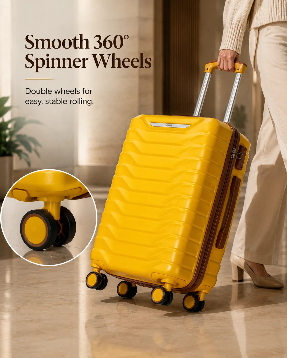 UUH 7 Piece Luggage Set Yellow Hardshell Suitcases