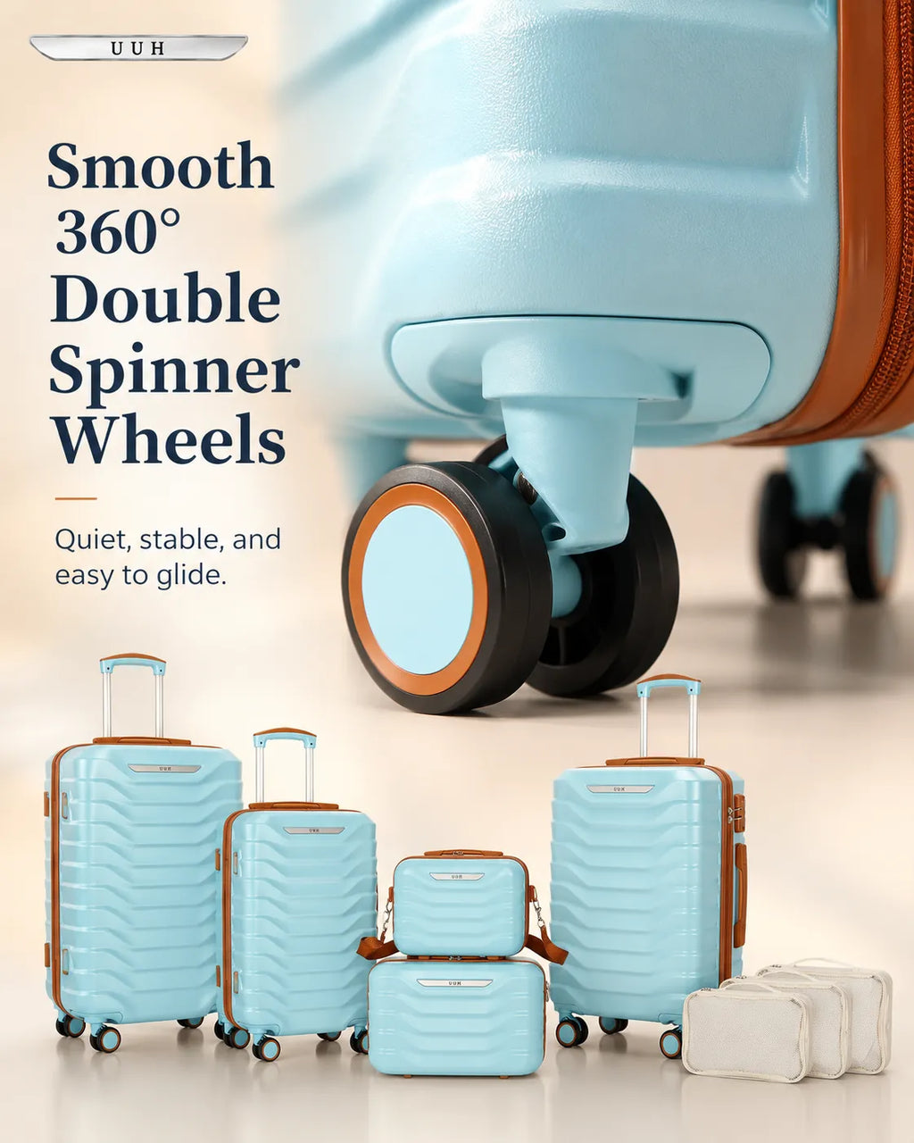 UUH 8 Piece Luggage Set Space Blue Hardshell Suitcases