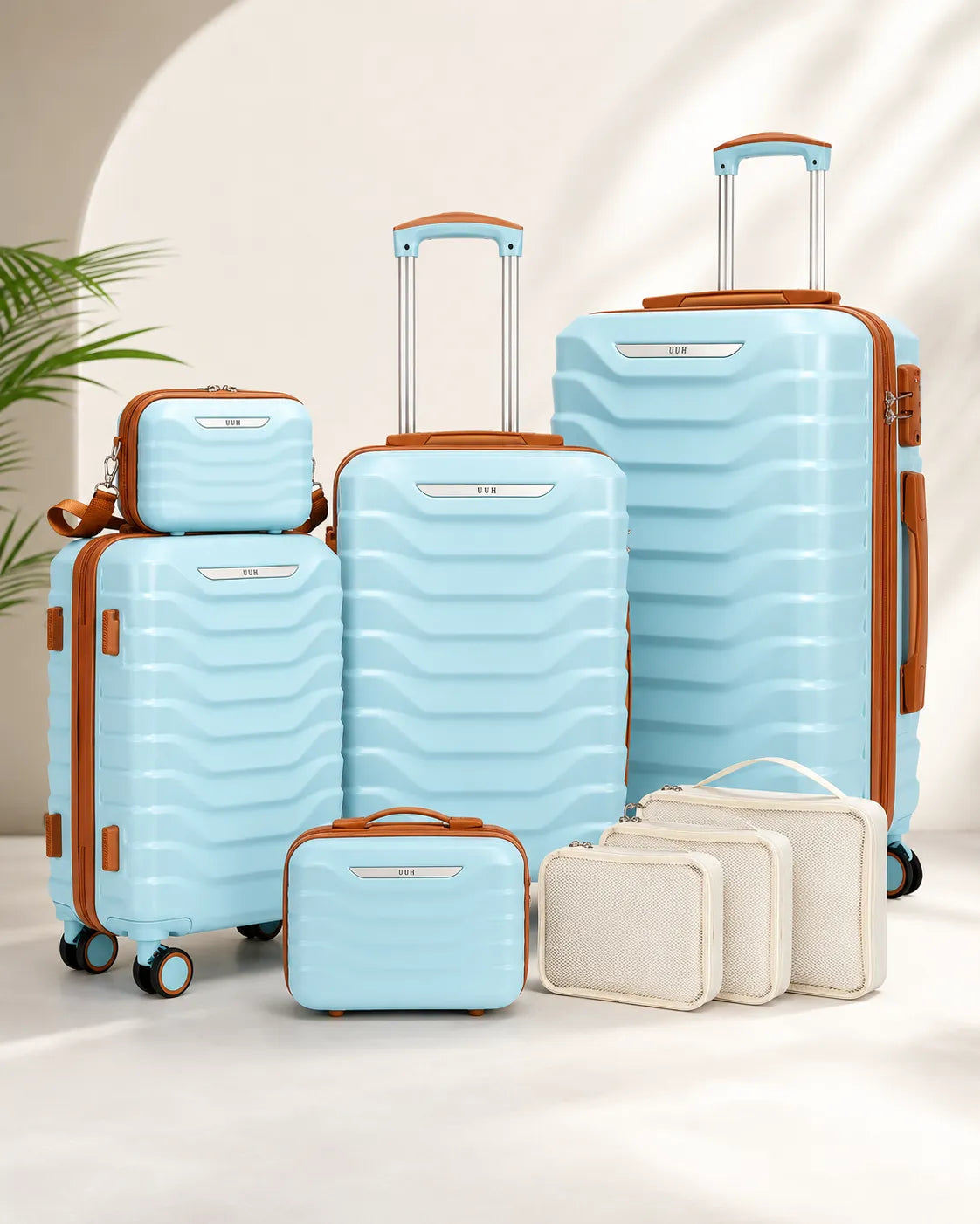 UUH 8 Piece Luggage Set Space Blue Hardshell Suitcases