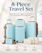 UUH 8 Piece Luggage Set Space Blue Hardshell Suitcases