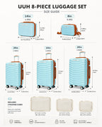 UUH 8 Piece Luggage Set Space Blue Hardshell Suitcases